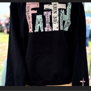 **NEW** FAITH black Crewneck Sweater with Cross on wrist